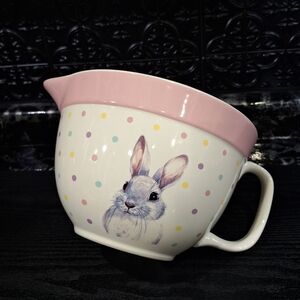 Bunny Batter Bowl, Pastel Rainbow Polka Dot Easter Mixing Bowl With Handle